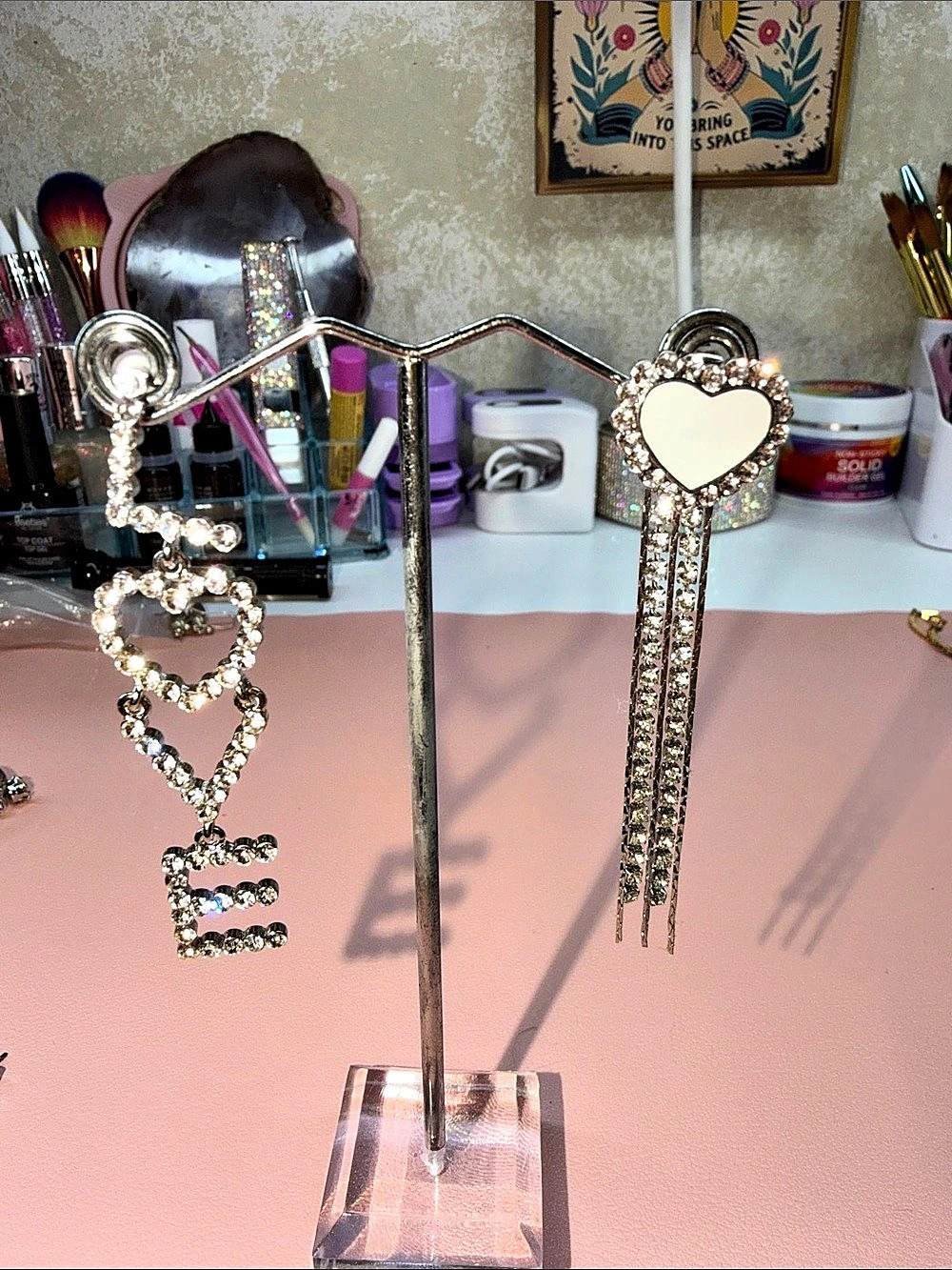 Heart & Key Rhinestone Drop Earrings NEVER WORN BRAND NEW 27